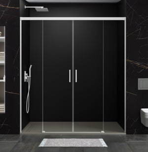 Box Doccia Nicchia 140 Cm – Porta Scorrevole In Vetro Temperato 6 Mm Fumè, Profili Nero Opaco, H185 Cm, Mod. Tonga