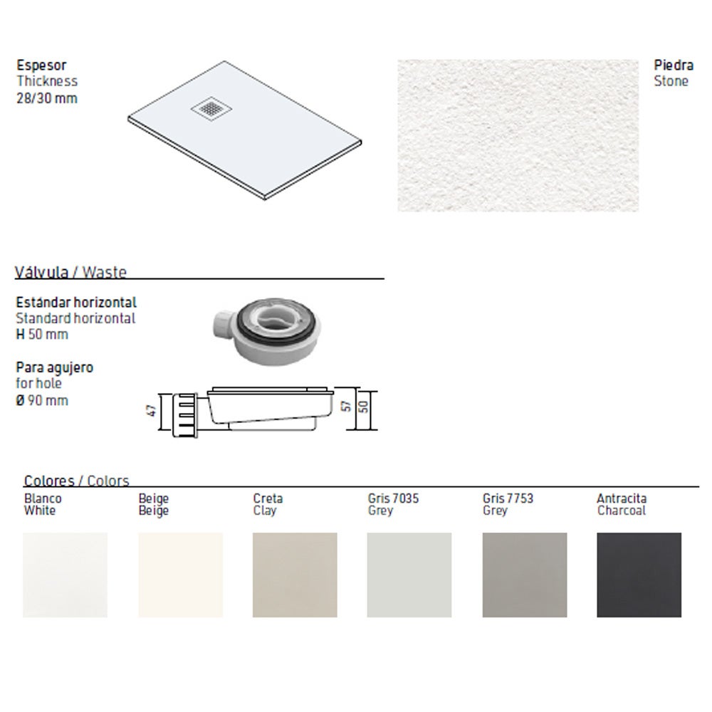 Receveur de Douche en Résine Antidérapant | Bonde d’Évacuation + Grille de Couleur | Texture Pierre | Couleur Beige | 140x90 cm - 4