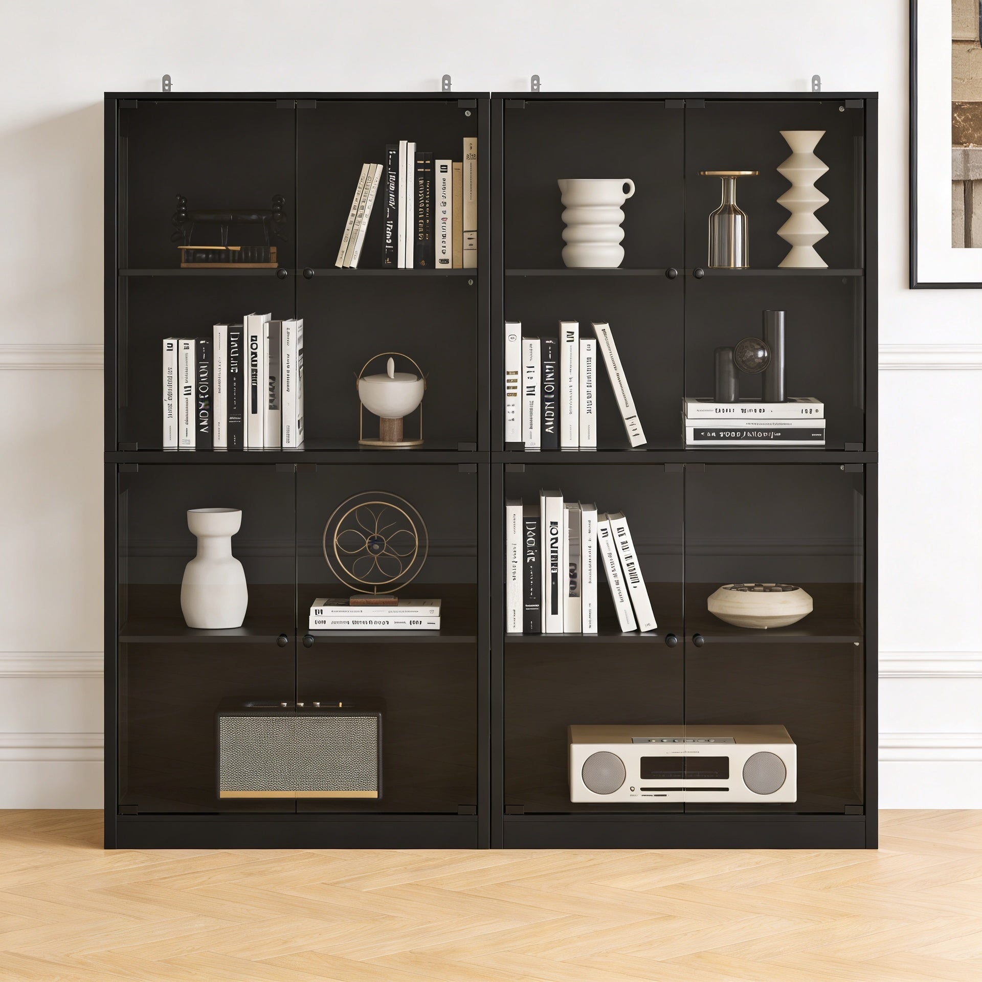 Vitrine Armoire 4 portes avec Lumière Intelligente et Boîtier intelligent, Salon et Chambre, 80x35x165, Noir - 7