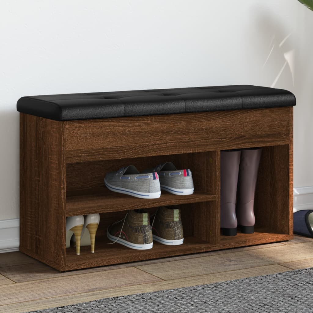 Panca Porta Scarpe Relaxdays Stile Industriale – Con Cuscino, 3 Scomparti, 46x80x30 Cm, Marrone/Nero