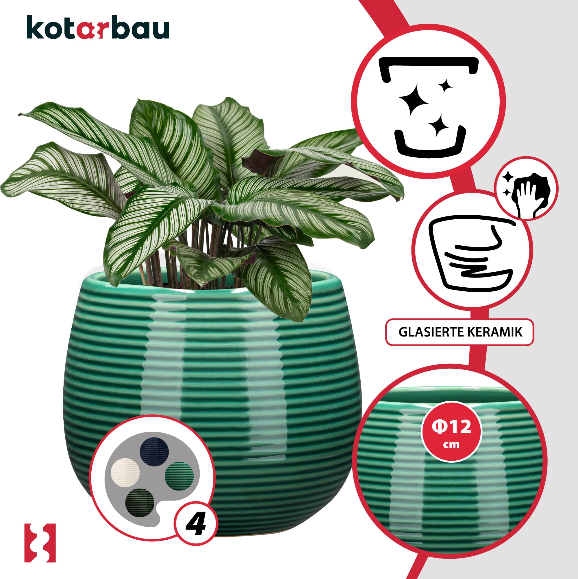 Donica osłonka doniczka okrągła ceramiczna 12cm ryflowana na kwiaty rośliny - KOTARBAU - 4