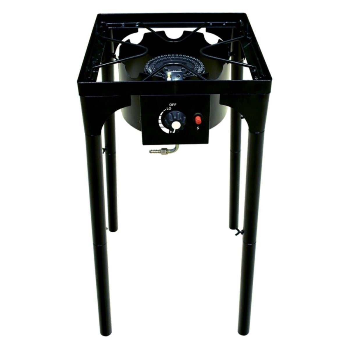 Réchaud à Gaz 1 feu 4500W 4 pieds modulables 3 Hauteurs Bruleur en fonte - Cuisine Extérieure 40 x 40 x H78cm Allumage Piezo - 6