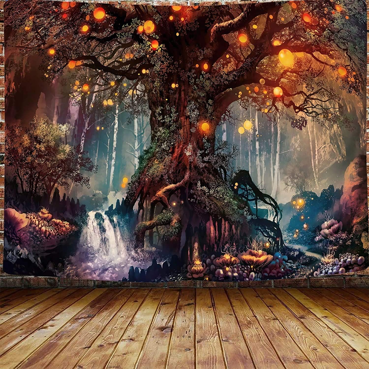 Gobelin do sypialni 150 x 200 cm z motywem magicznego lasu i drzewa życia