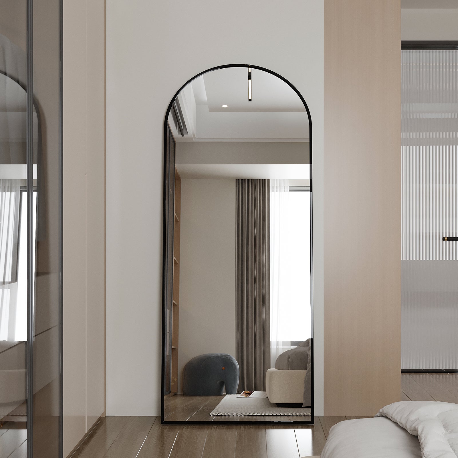 Miroir arc métal doré Arche 180 x 80 cm, Grand miroir sur pied bombé, Cadre en aluminium, Pleine longueur, Miroir pleine longueur, Monté au mur, Doré - 5