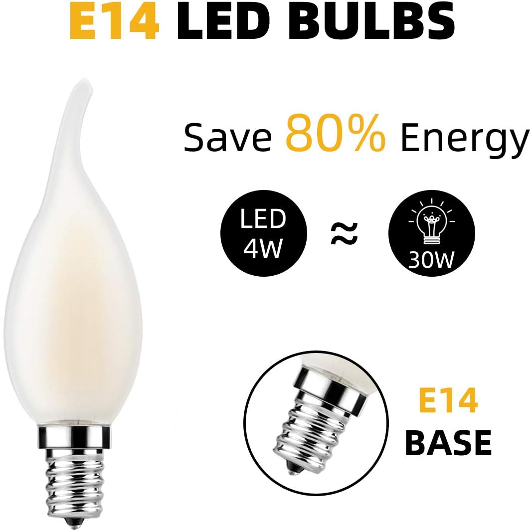 Ampoule LED E14 à Filament,Lot de 10 Ampoules Flamme,4 Watts Consommés Equivalence Incandescence 40W,2700K Blanc Chaud et 400LM - 3