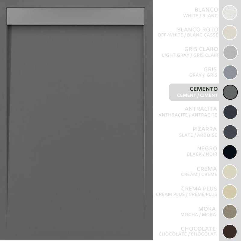 SOULHOME Brodzik prysznicowy– Żywica– Gel Coat– Gładka/Kamienna tekstura – Antypoślizgowy – cementowoszary- 110x80- Niski 3cm– Ruszt INOX