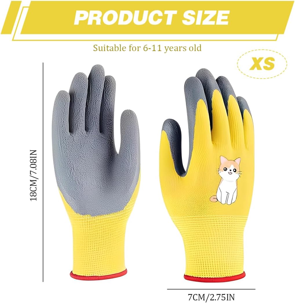 Gant Jardinage Enfant, 1 Paires de Gants de Travail, Paume en Caoutchouc Une Résistance à L'eau et à La Saleté, Pour Travaux Ménagers Quotidiens, Pein - 2