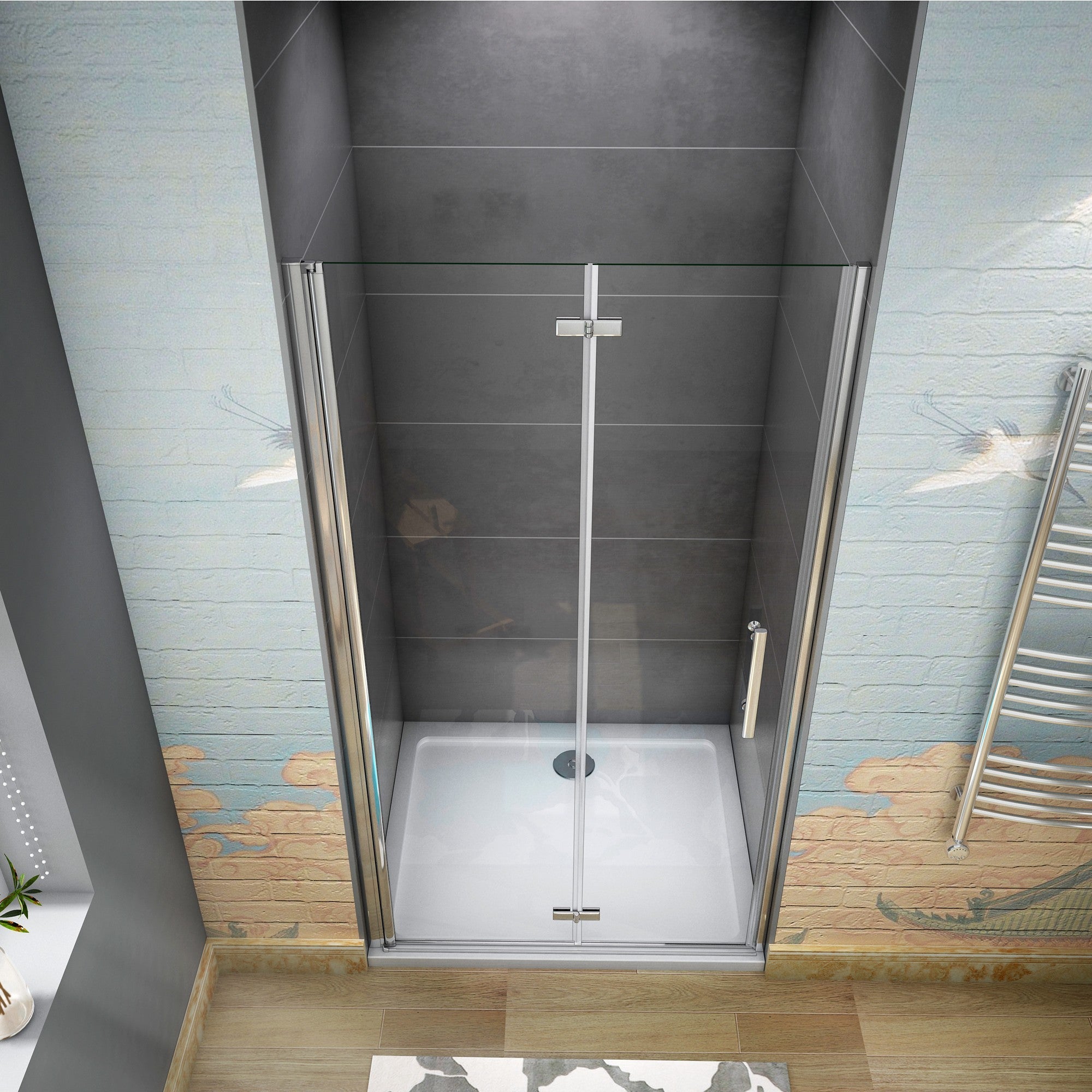 90x185 cm Porta Doccia Per Nicchia Pieghevole-Battente a Libro In Vetro Da 6mm Temperato Trasparente Anticalcare - 2