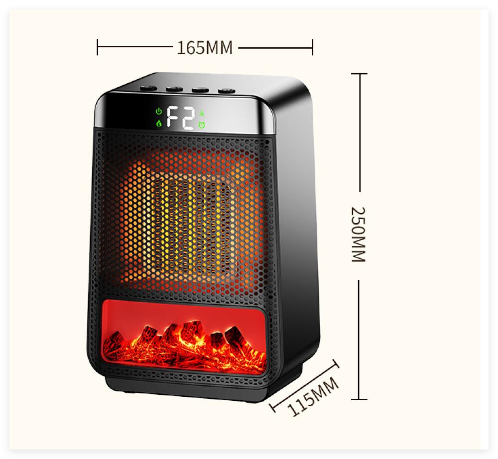 Chauffage D'appoint 1500W PTC Avec Effet Flamme 3D - 2 Niveaux, Minuterie, écologique, Portable