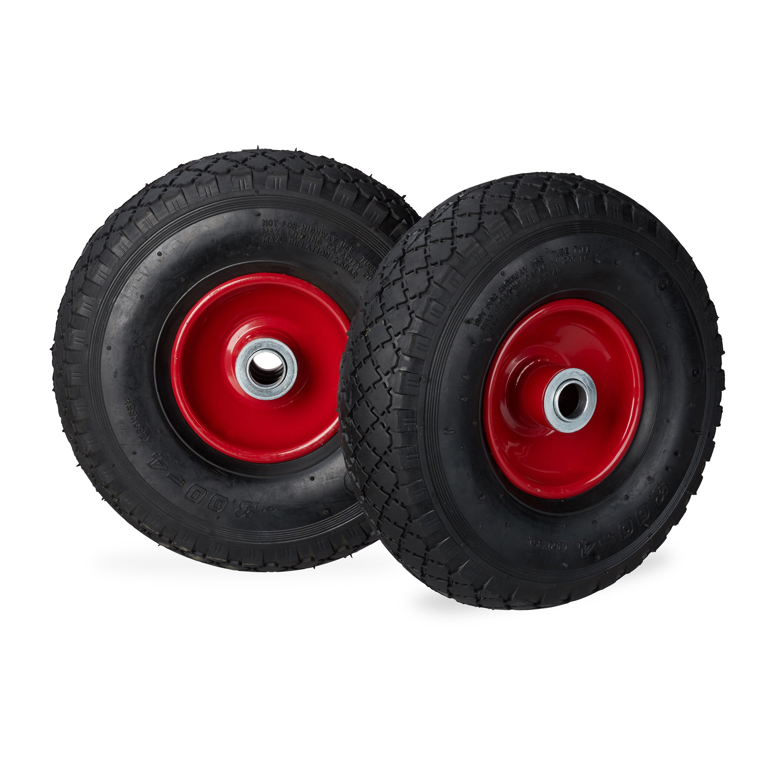 Juego de 8 ruedas de carretilla, 3.00-4, hasta 100kg, llanta de acero, 260 x 85 mm, negro-rojo
