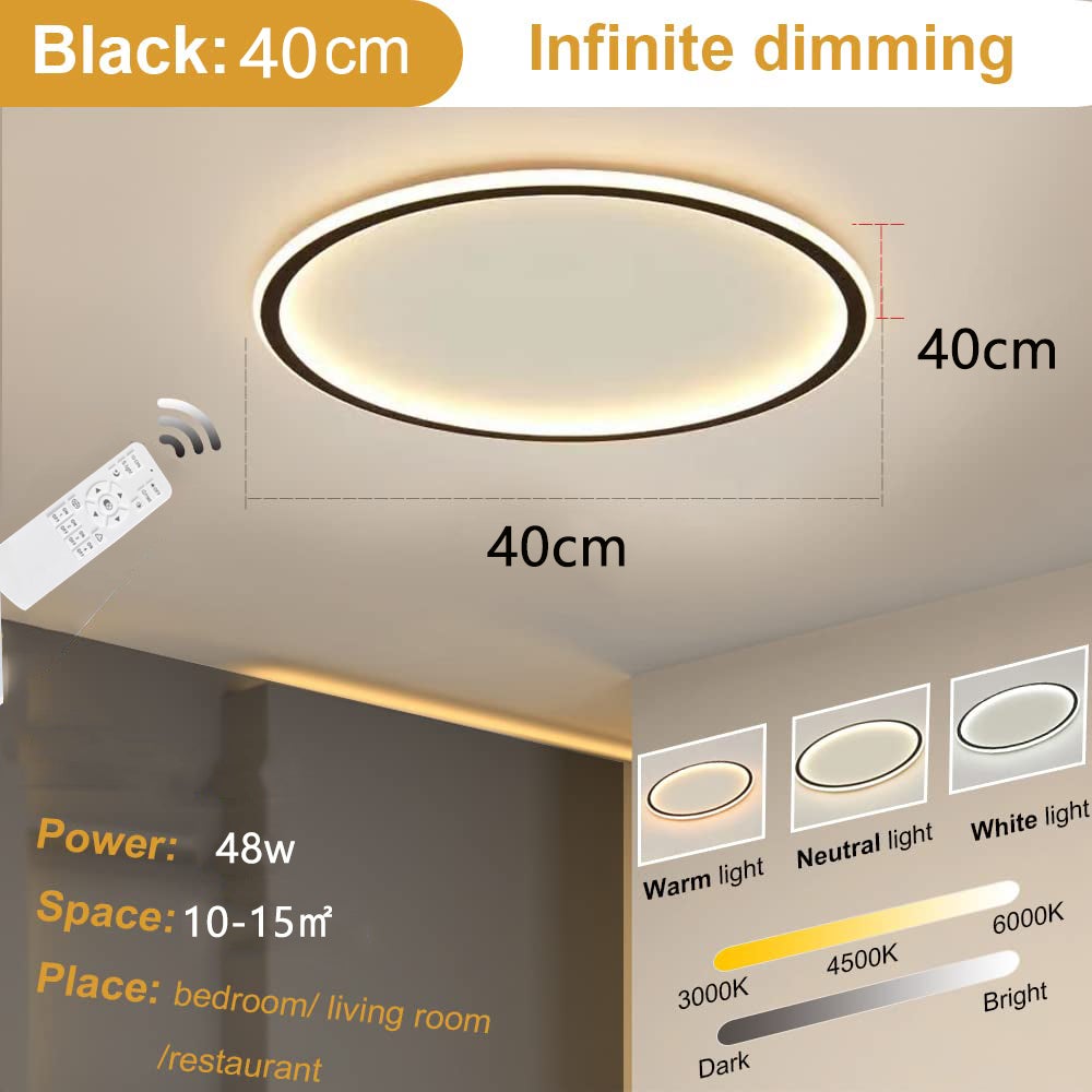 Lámpara de techo moderna,lámpara de techo LED redonda,tres temperaturas de color y brillo ajustable de forma continua,para dormitorio y comedor (40CM) - 2