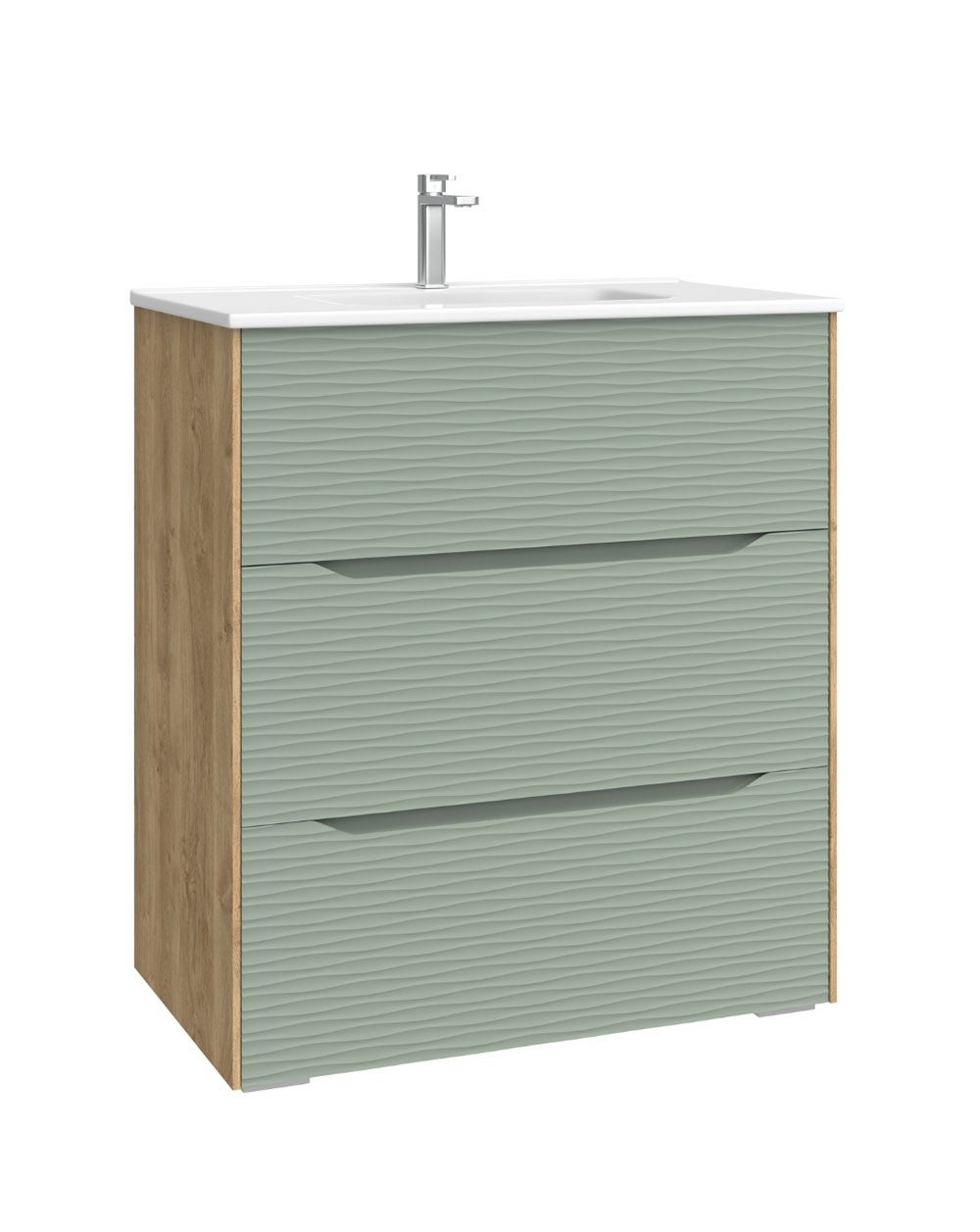 Mobili da bagno a muro con lavandino in ceramica | Chiusura e organizzatore per 3 cassetti | Lavabo in ceramica | Quercia naturale - Foglia | 100cm - 2