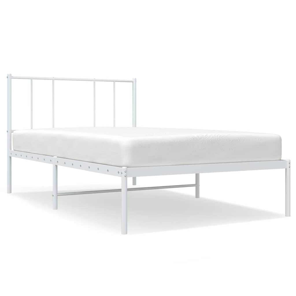 Łóżko Białe Metalowe Rama Łóżka Ze Stelażem Do Sypialni Pokoju 100x200 cm