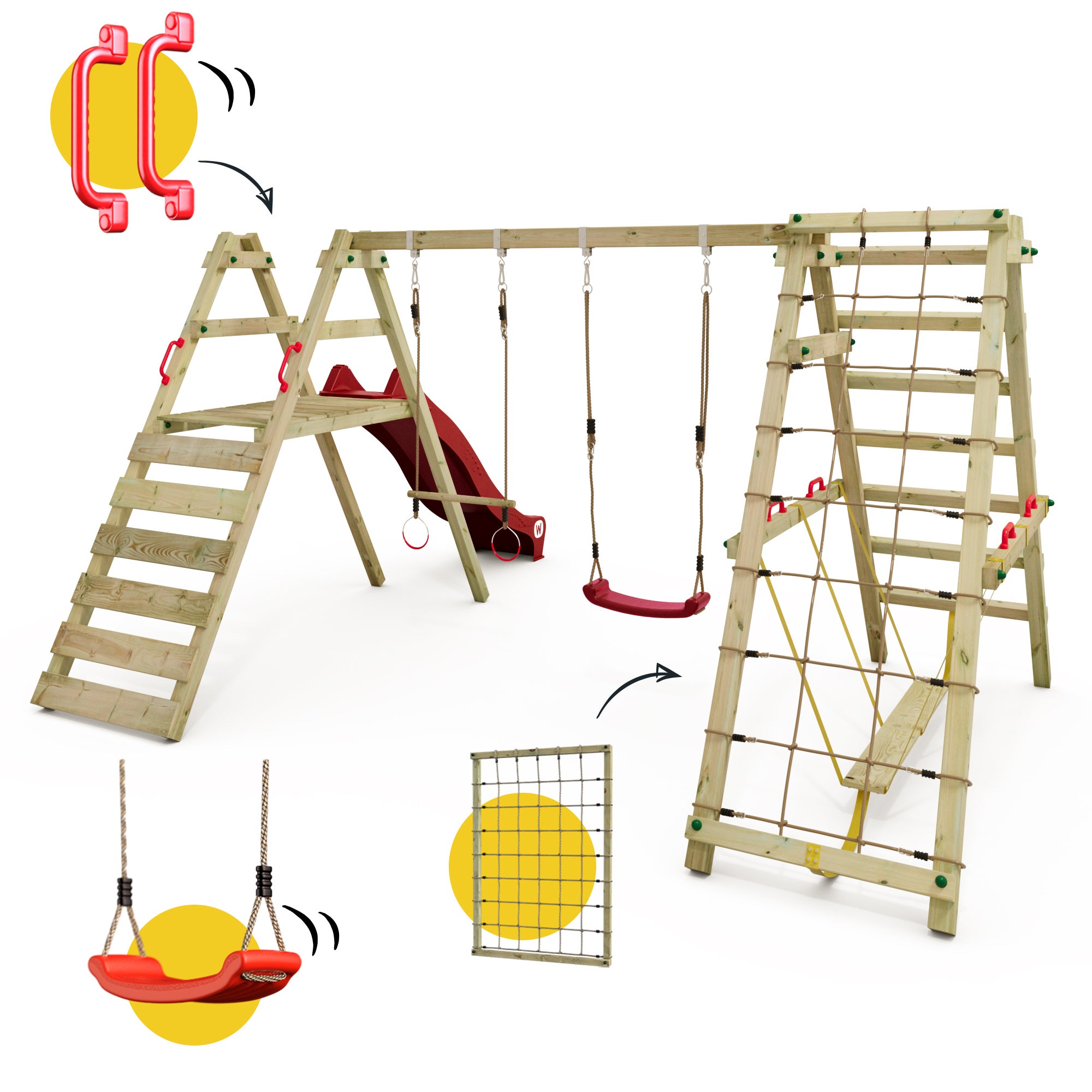 WICKEY Balançoire Smart Shake avec toboggan rouge et module d’escalade – accessoires rouges - 2