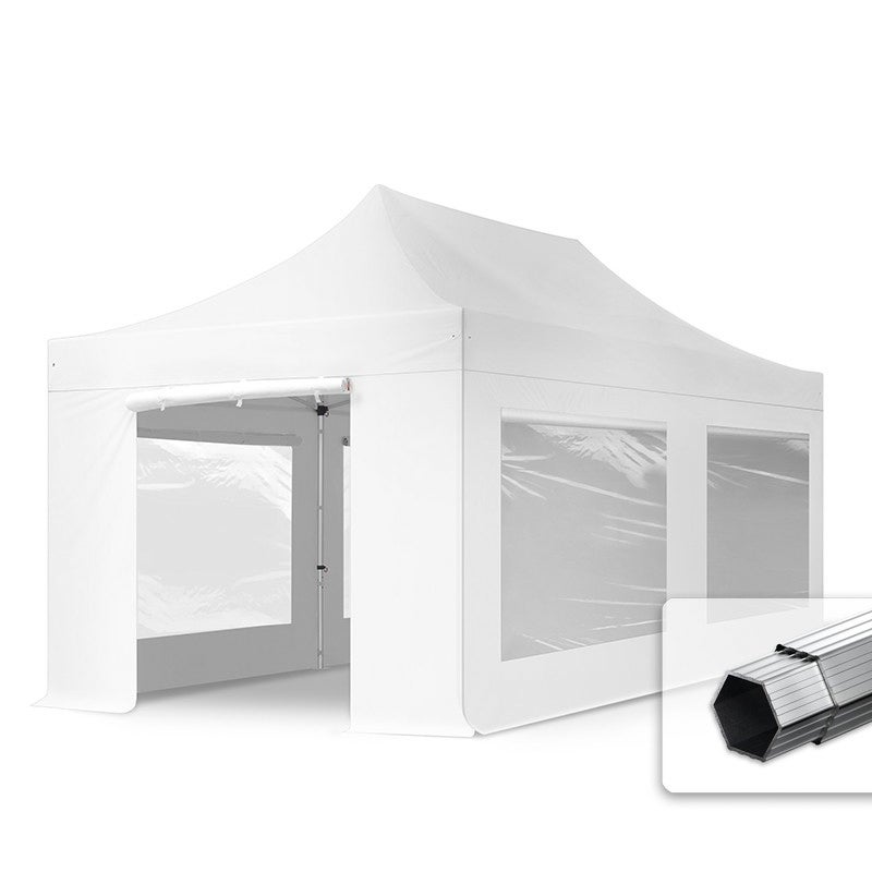 3x6 m Namiot Ekspresowy PROFESSIONAL Alu 40 mm, ze ścianami bocznymi, okna panoramiczne , biały