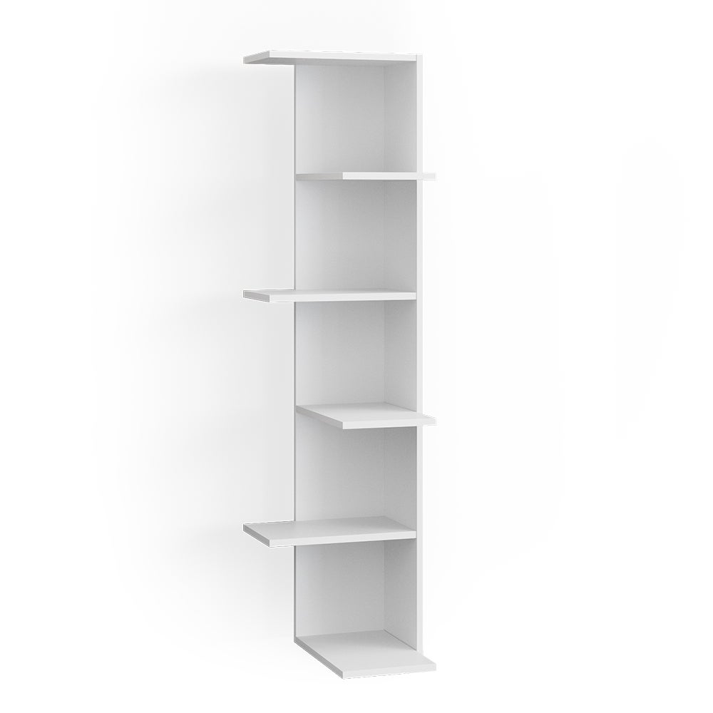 Scaffale Angolare Larry Con Anta E Cassetto - Bianco, Dimensioni 30x135.5x30 Cm, In Truciolare Melaminico
