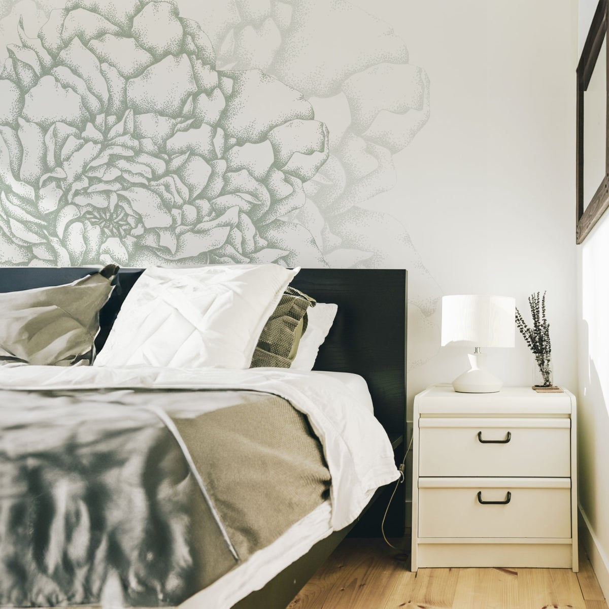 Cuore di peonie carta da parati panoramica Verde di grigio 225x250cm - 5