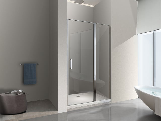 NALA Porte de douche de 6 mm avec un petite paroi et une porte à battant dans la même ligne – 97-100 cm