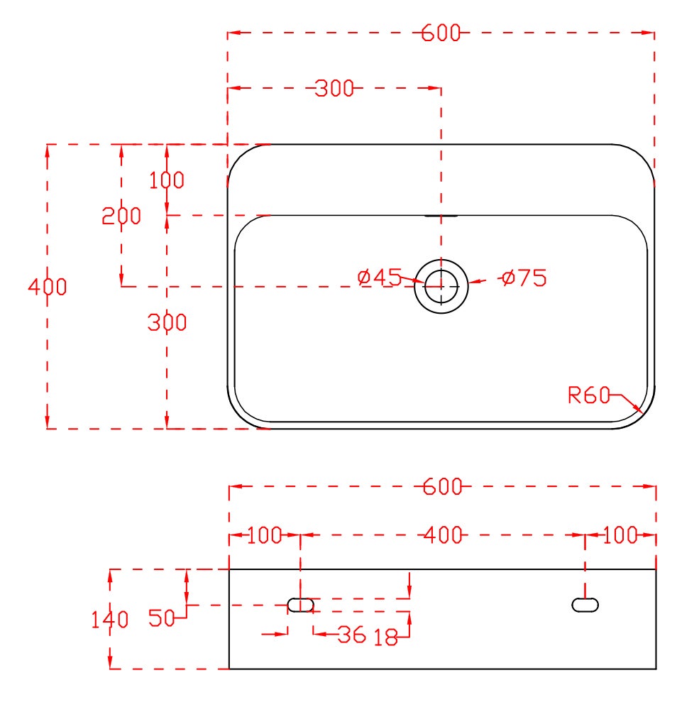 BERNSTEIN - Vasque moderne 60x40x14cm Lavabo en fonte, Lave main suspendu à poser, sans robinet ni bonde - TWG201 - 5