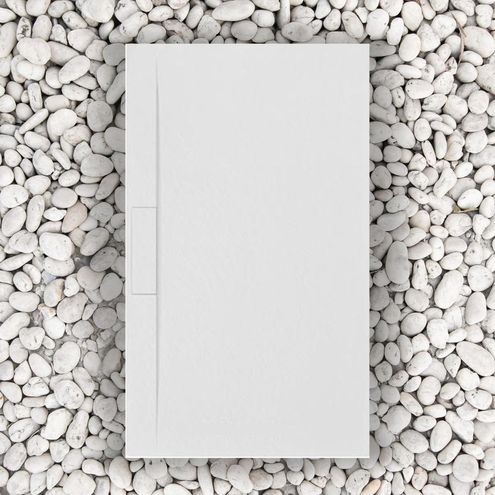 Brodzik Vulcano Line 120x90 cm, biały, z żywicy i proszku marmurowego, z boczną kratką z żywicy marmurowej - FRASCIO