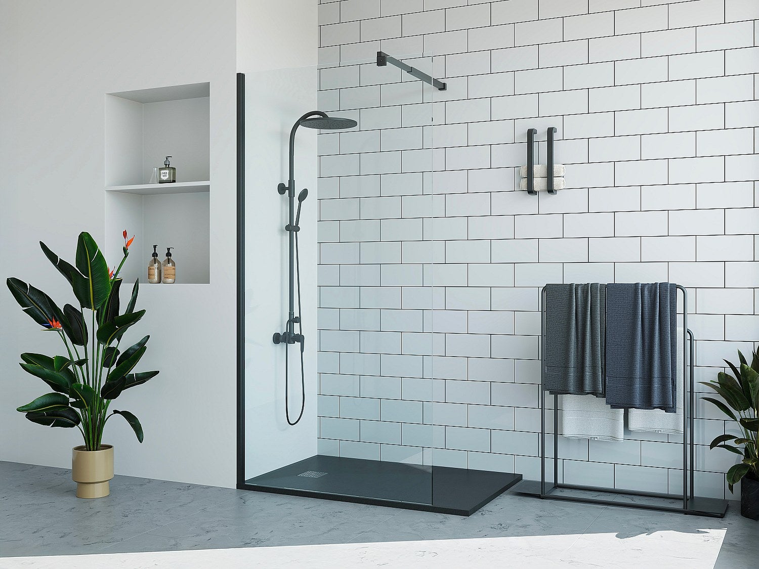Ścianka prysznicowa do kabiny walk-in - Czarny mat - 100 x 200 cm - DAREN