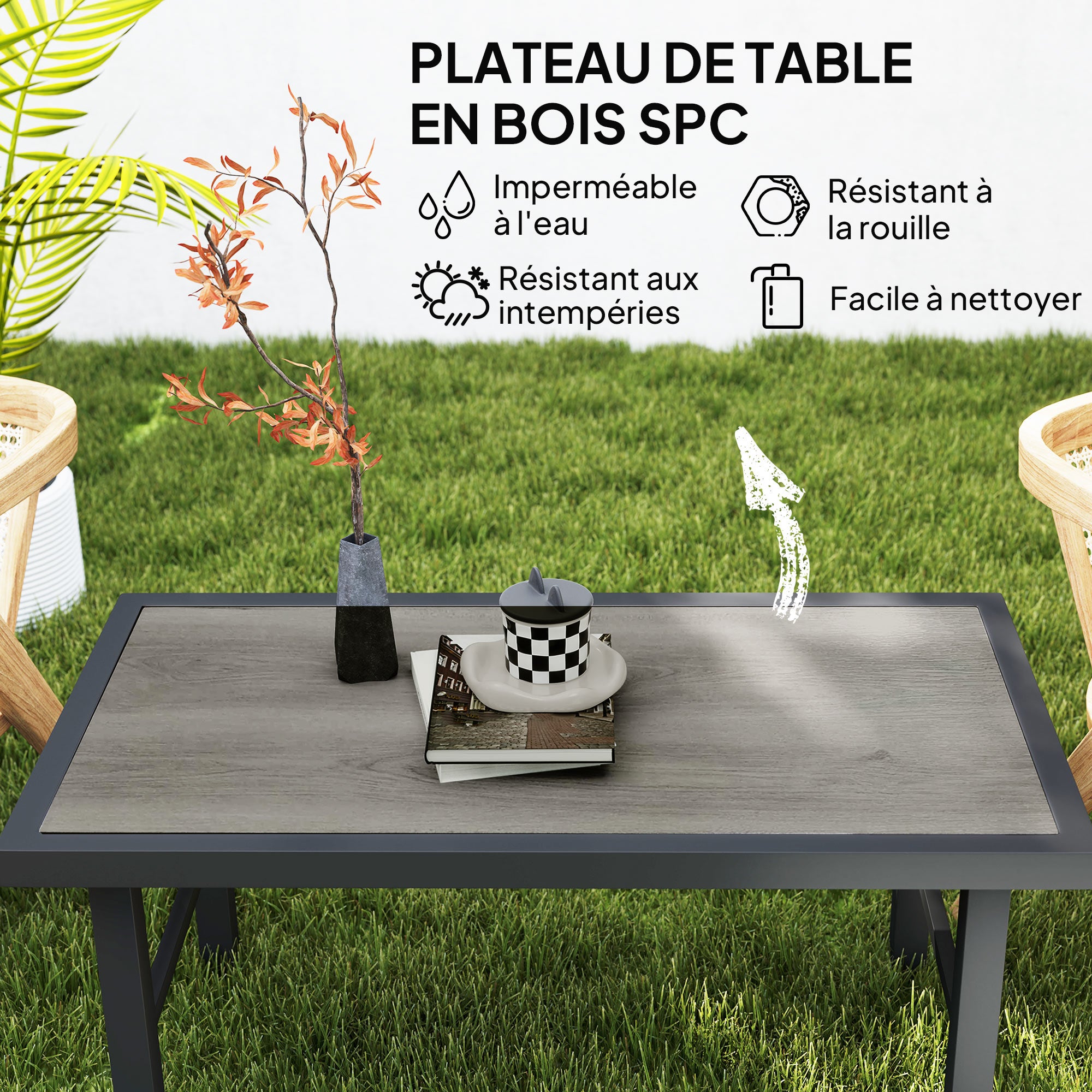 Table basse de jardin rectangulaire en Métal Gris - 4
