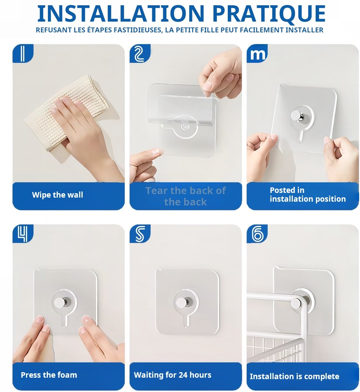 10 pièces Accroche Tableau Sans Percer, Fixation Cadre Adhesif Languette Accroche Crochet Cadre - 4