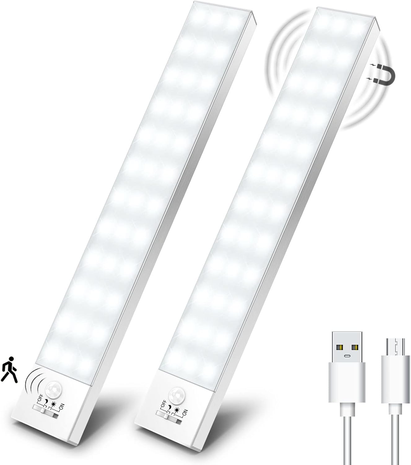 Sztuki Lampa do szafy LED Bezprzewodowa lampa LED do szafy z czujnikiem ruchu ładowana przez USB Oświetlenie LED do kuchni Lampka nocna do nauki