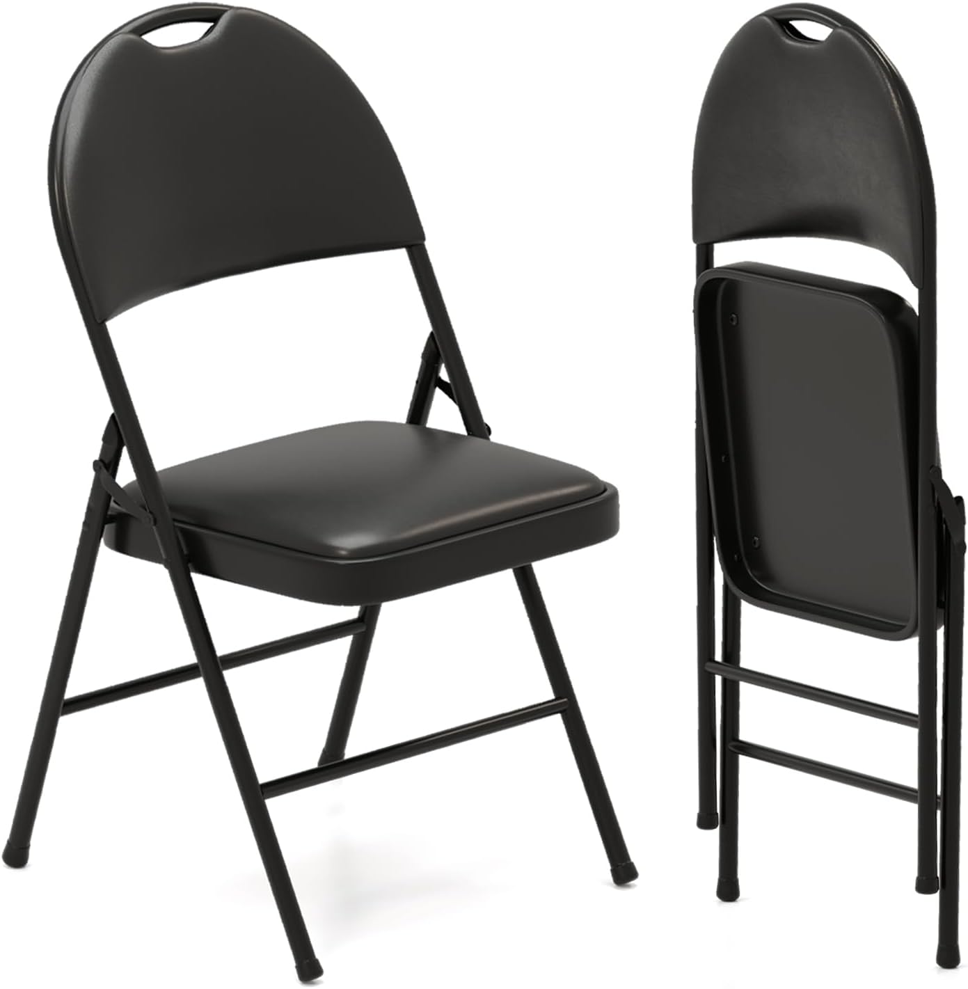 Zestaw 2 Składanych Krzeseł Metalowych do Wnętrz, Składane Krzesła do Jadalni z Uchwytem, Składane Krzesła do Salonu, Lekkie, Kompaktowe, bez Montażu