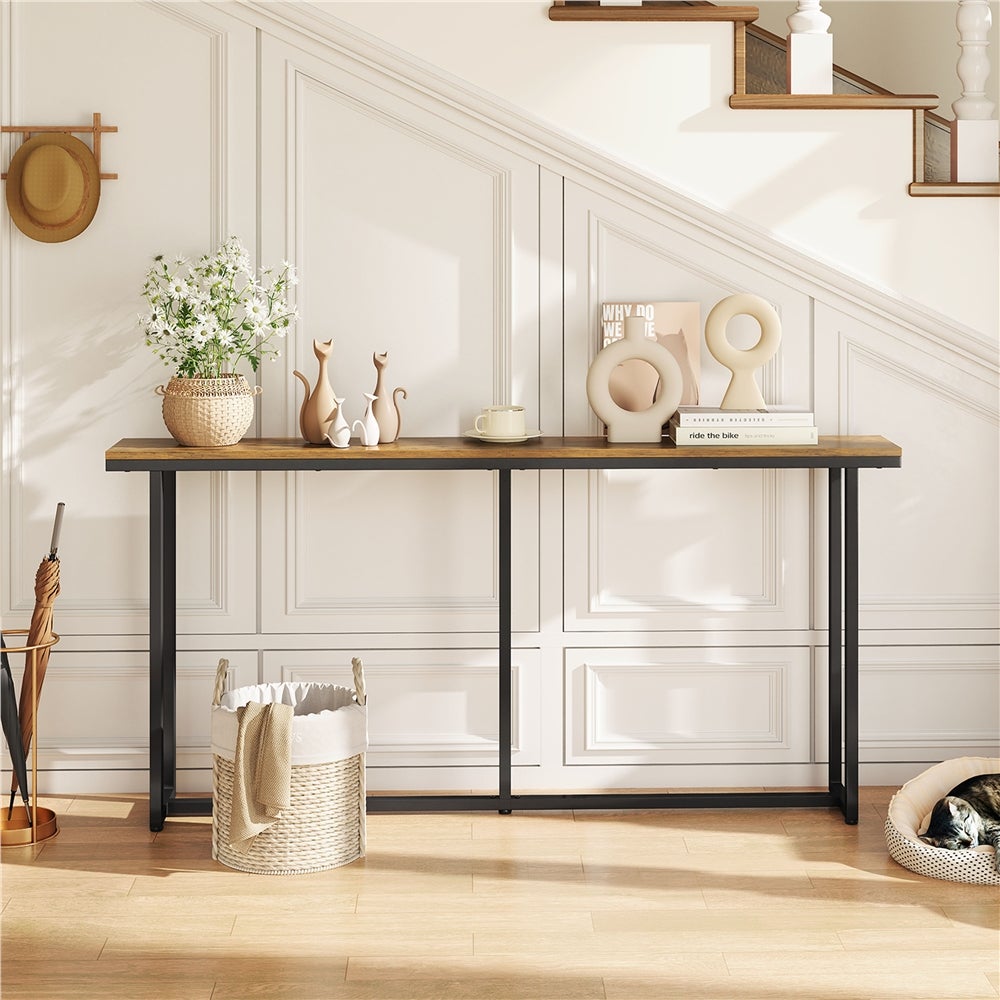 Table Console Longue Moderne Meuble d'entrée Allongée en Bois pour Couloir Salon, Marron Rustique Yaheetech - 3