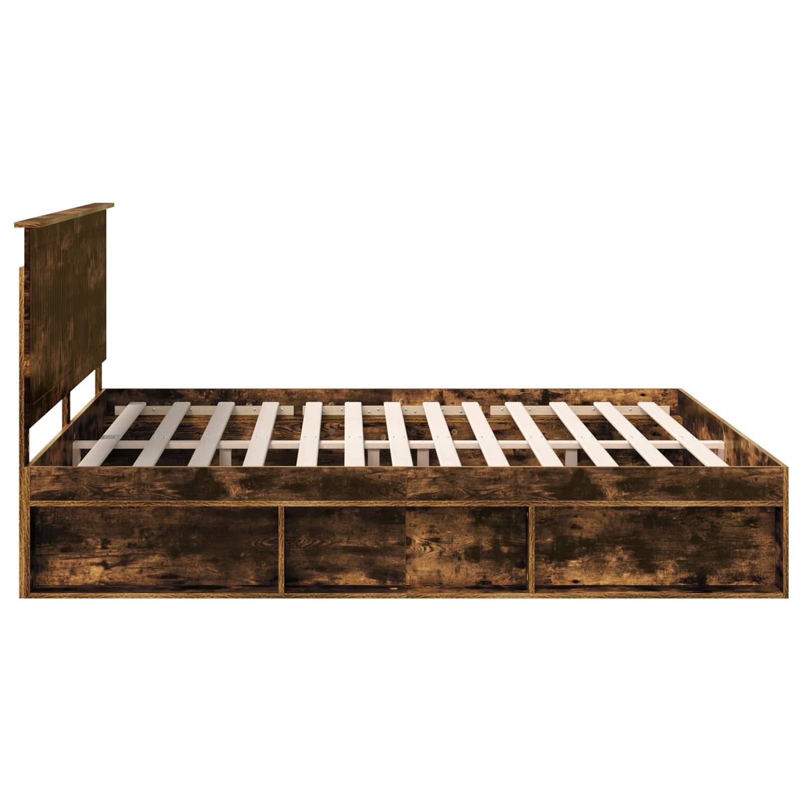 Cadre de lit en bois de pin massif, chêne fumé, pour la chambre, 200 × 200 cm - 8
