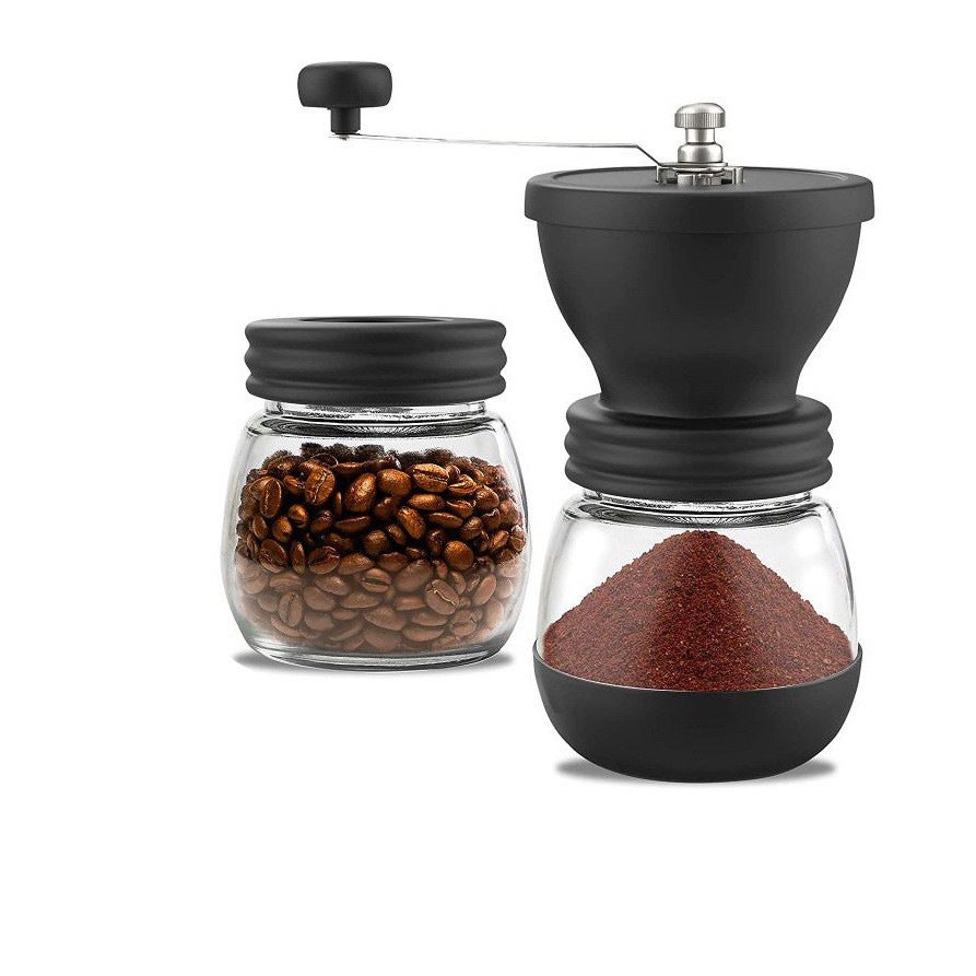 Ręczny młynek do kawy z 2 szklanymi słoikami (po 325 ml każdy), ręczny młynek do kawy z ceramicznym rdzeniem mielącym