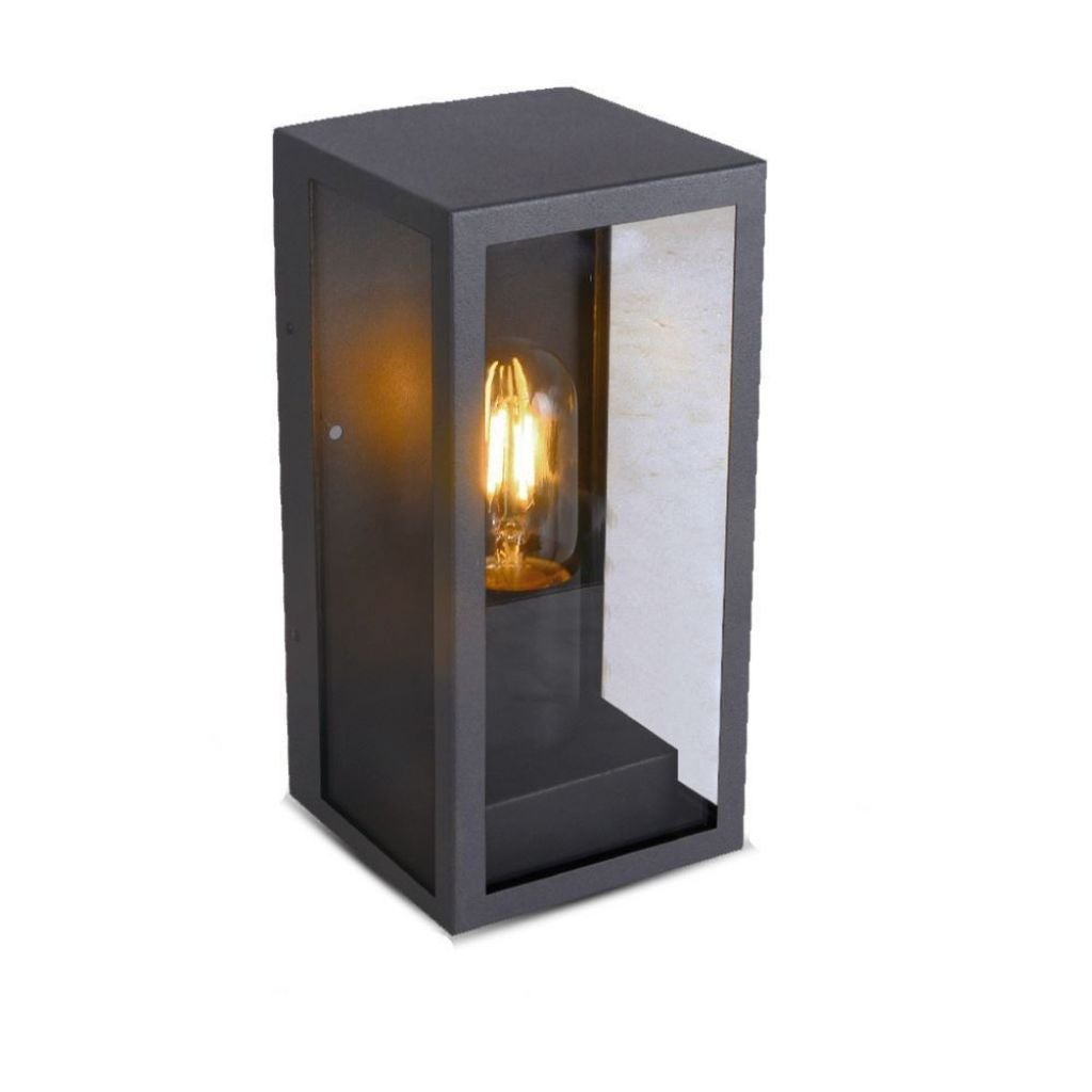 Kwadratowa lampa ogrodowa LED z uchwytem E27 (maks. 60 W) Korpus matowoczarny, klosz szklany IP44