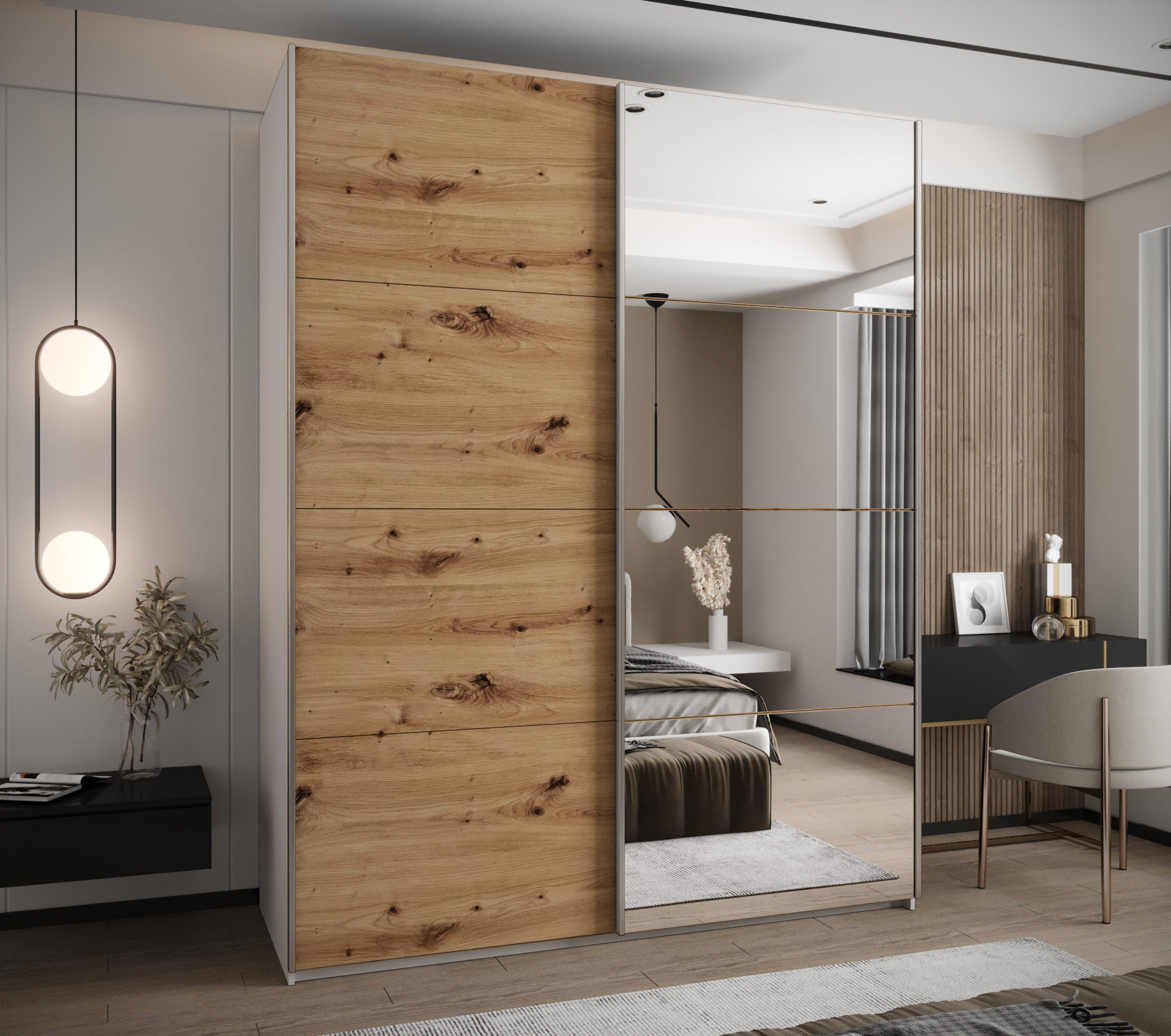 Szafa przesuwna wysoka Lux 3 200 x 64 x 245,5 cm biały + artisan + u. srebrny - Abiks Meble - 2