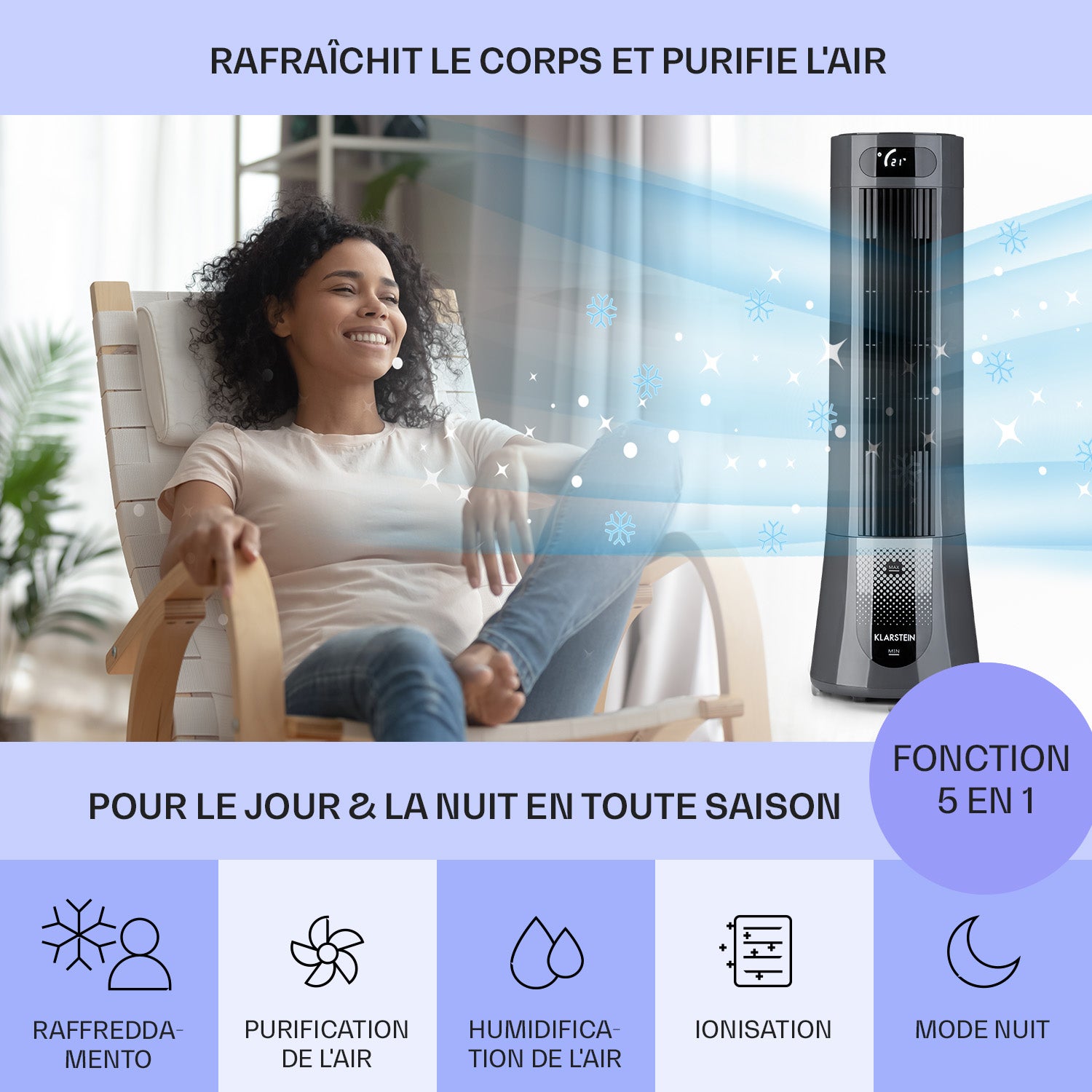 Rafraîchisseur d'air - Klarstein - silencieux - Ventilateur humidificateur d'air - 7 L - refroidisseur d'air - Noir - 2
