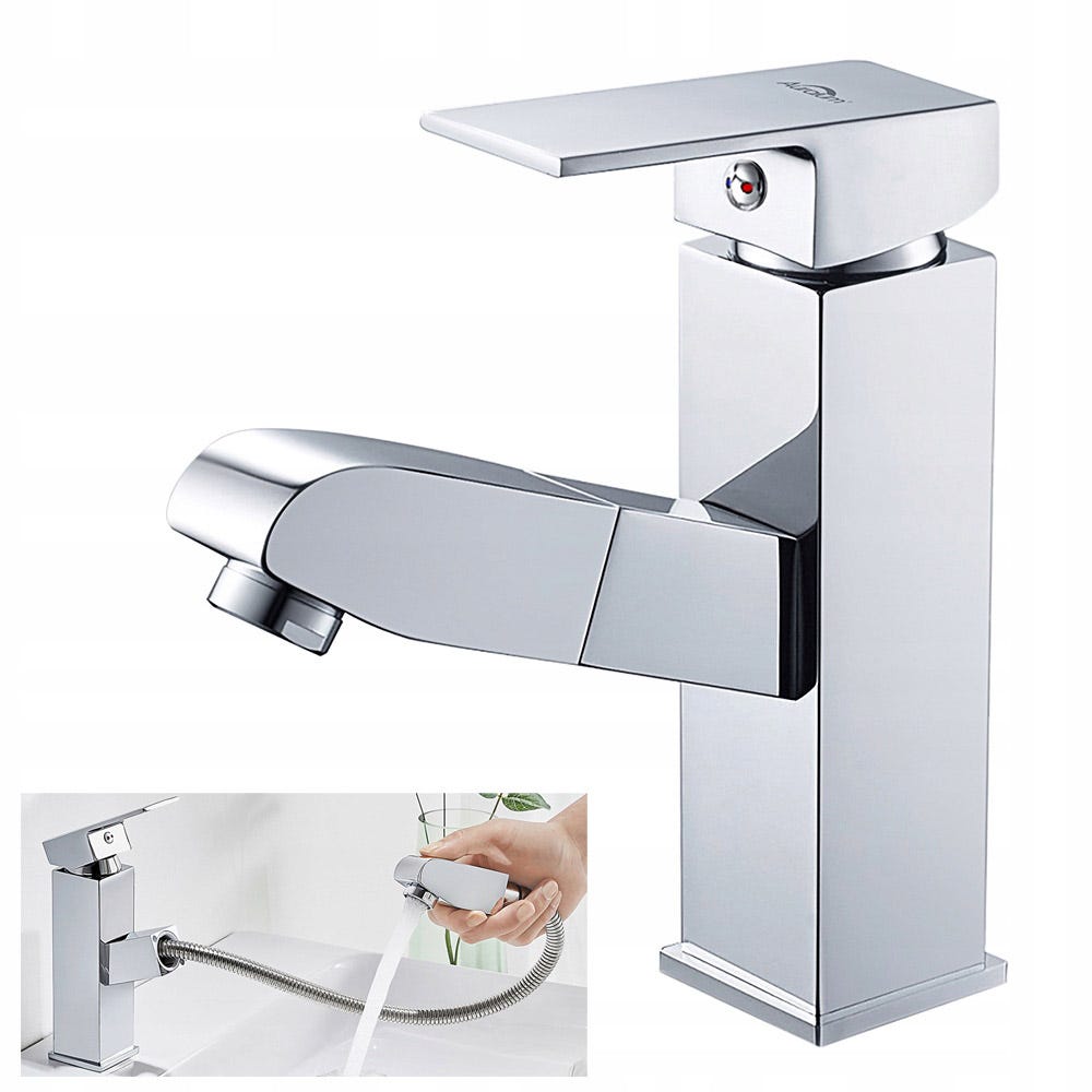 Rubinetto per lavabo moderno, miscelatore monocomando in acciaio inox Rubinetto per lavabo moderno, miscelatore monocomando in acciaio inox