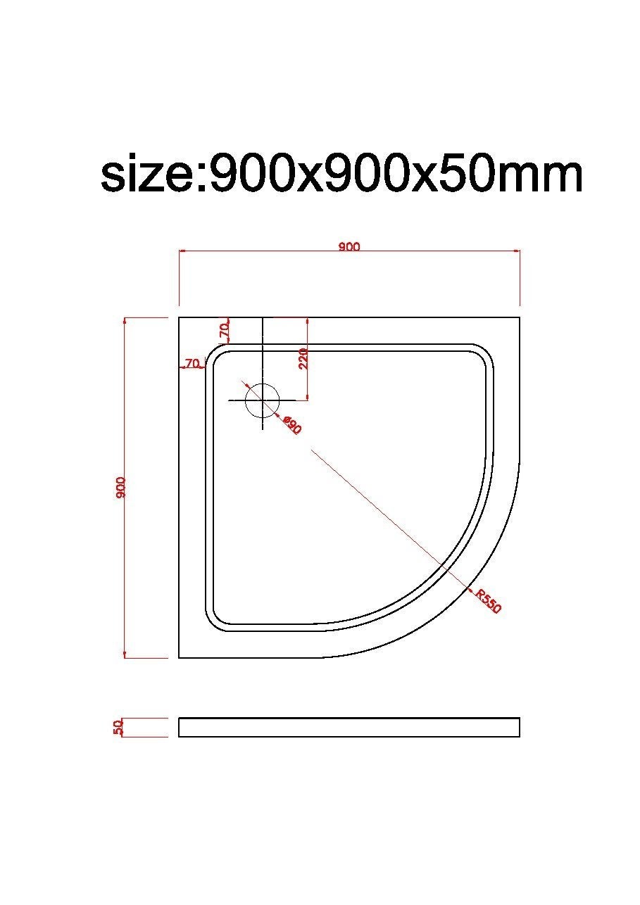 Receveur de douche semi-circulaire surbaissé en Abs avec bonde inclus H. 5 cm – 90 x 90 - 4