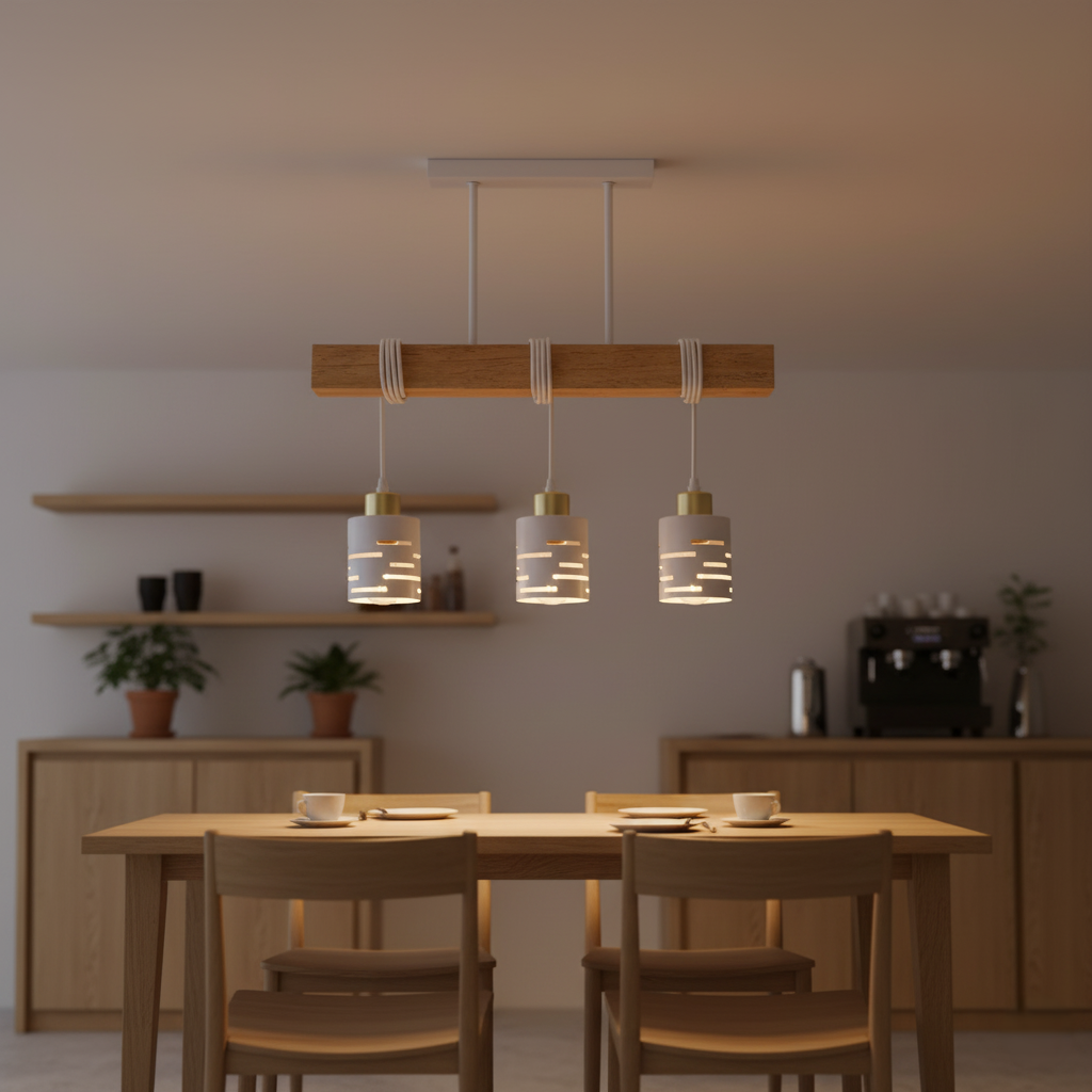 Lampa wisząca sufitowa 3x E27 LED Elen IP20 150cm okrągła biała złota z drewnem MasterLED - 3