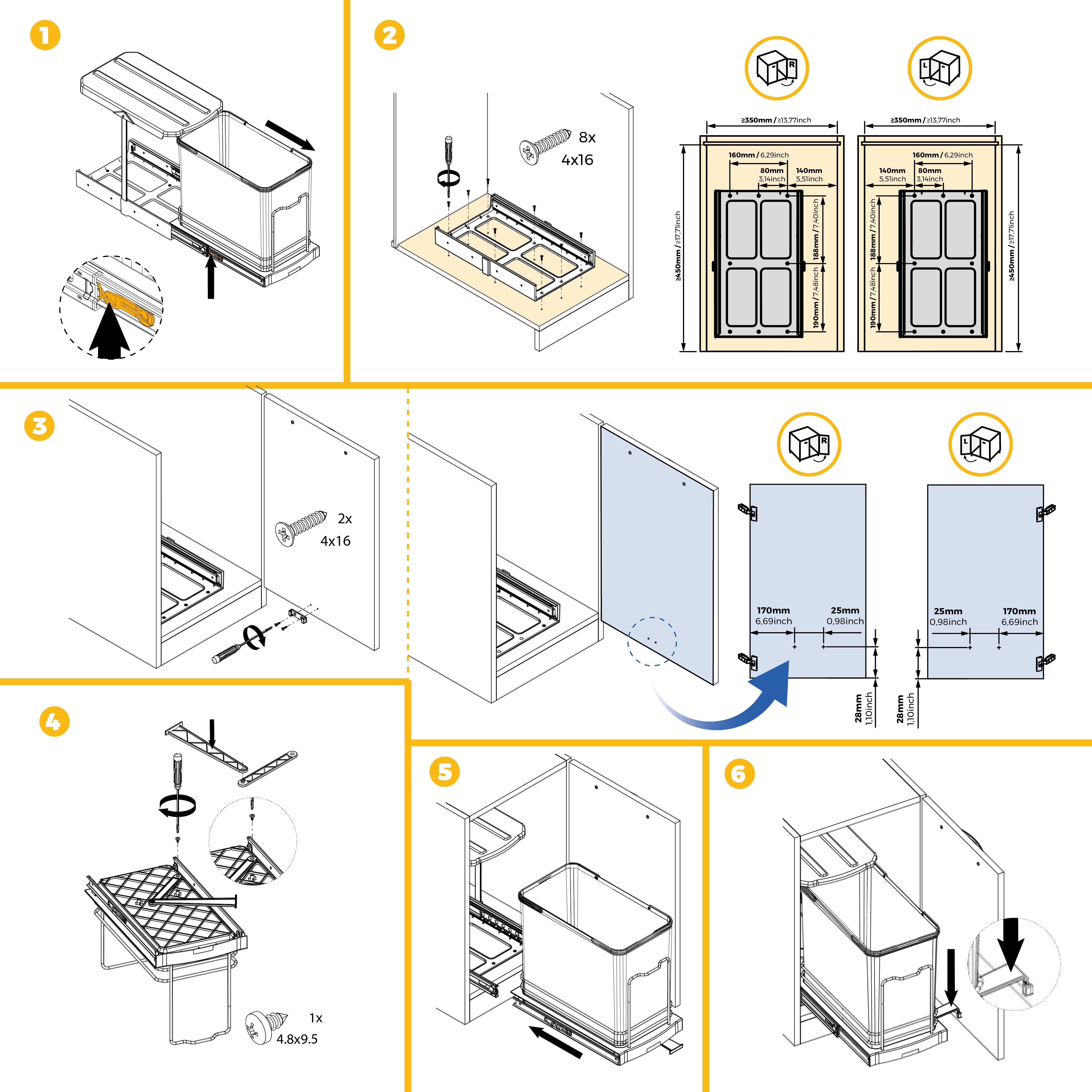 Emuca Balde do lixo de reciclagem Recycle para cozinha, 24 L, fixação inferior e arrancamento manual/automaticamente - 5