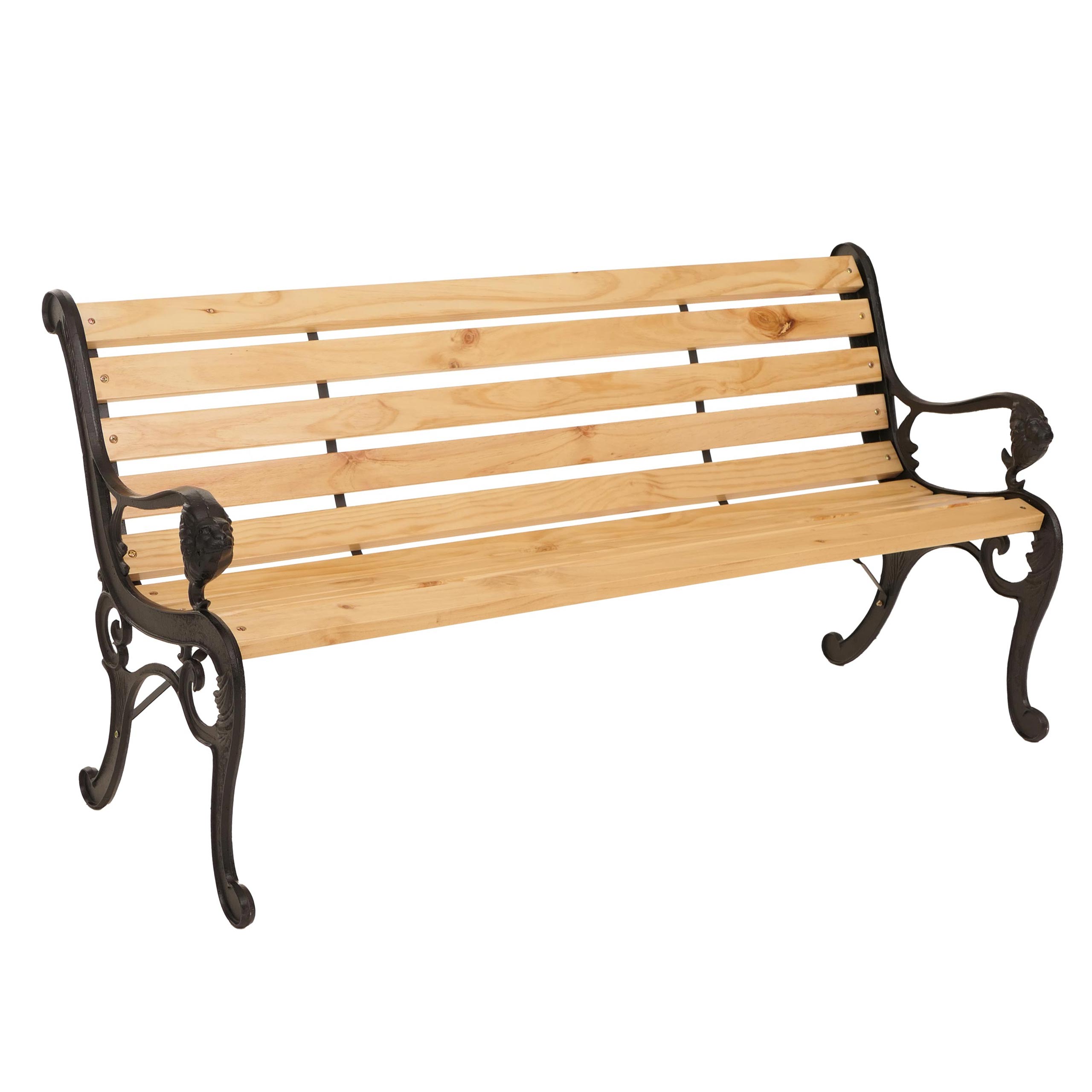 Ławka ogrodowa HWC-O25, ławka parkowa ławka drewniana 3-osobowa, żeliwo drewno sosnowe, 164cm ~ natura