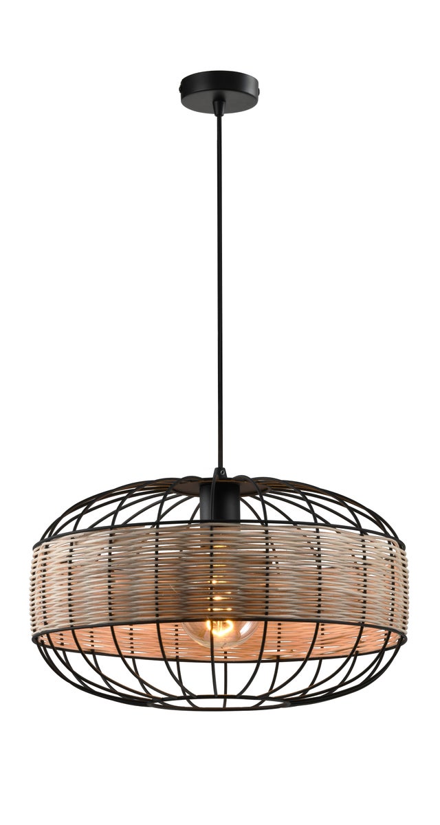 Lámpara colgante de techo de metal color negro y bambú. Bombilla E27 40W. (DISPONIBLE CONJUNTO DE LÁMPARAS). Ref 5039/400