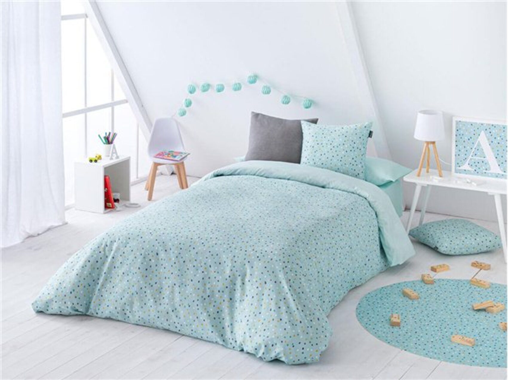 Duo funda nórdica 2 piezas confeti para cama de 170 cm color turquesa