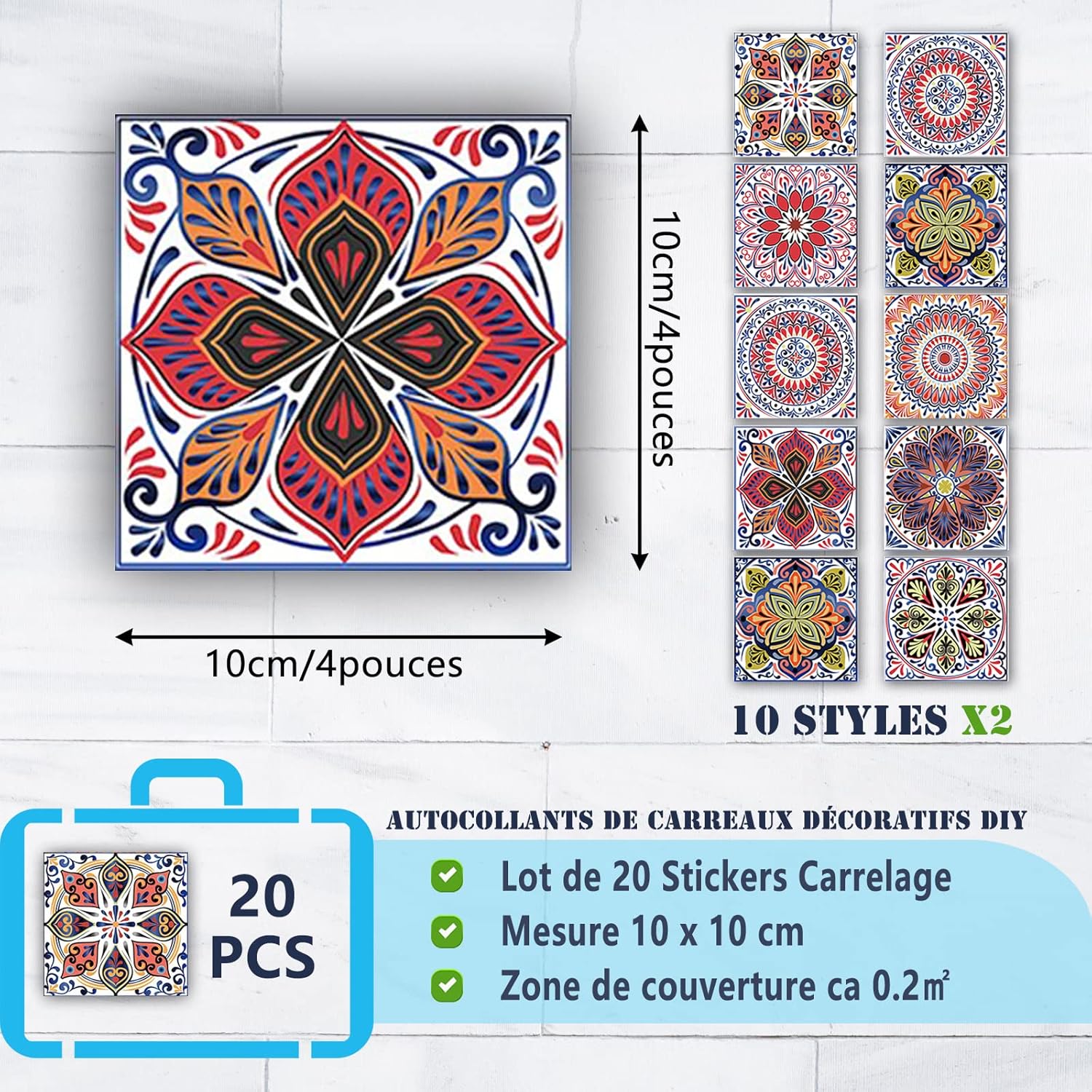20 adesivi per piastrelle da cucina e bagno, adesivi murali in PVC impermeabili, decorazione autoadesiva (10x10 cm, blu) | Leroy Merlin