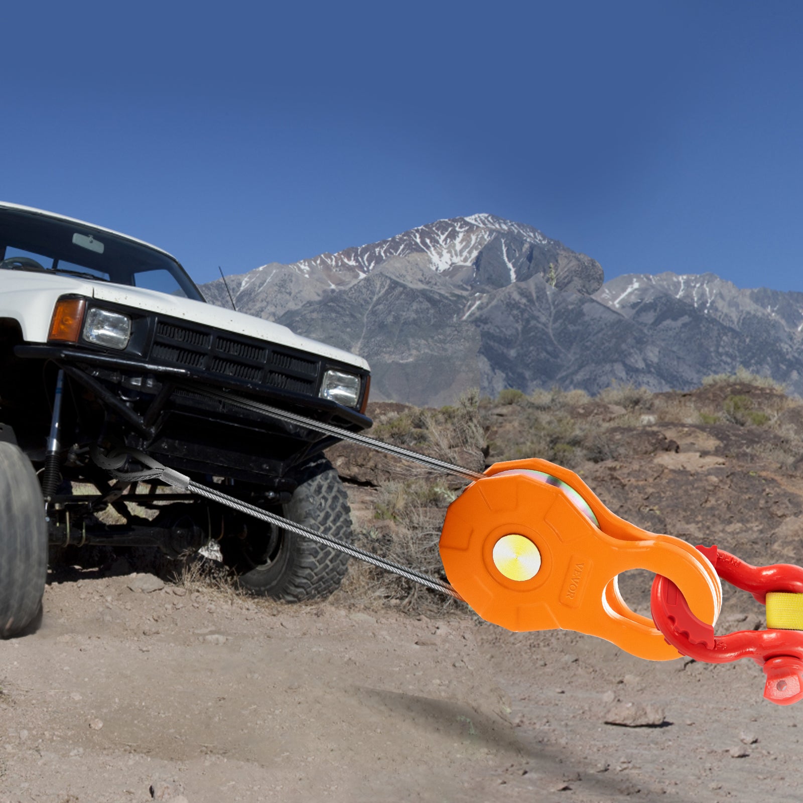 Poulie de Mouflage VEVOR Poulie de Deviation Treuil 2 Blocs Capacite de Charge 11 T, Poulie de Levage Guides de Cables Integres Corde Poulie en Acier - 8