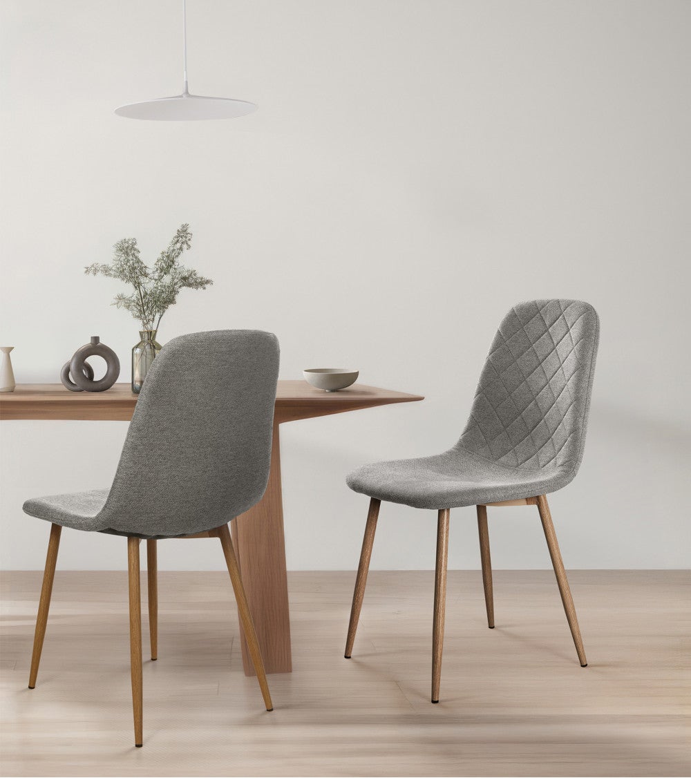 Pack de 4 sillas SUIZ sillas de comedor tapizadas en tela gris y patas roble - 3