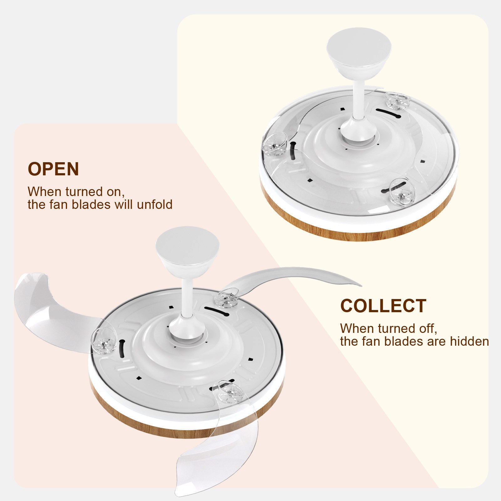 COMELY Ventilateur de plafond avec lumière LED 36W Ø106 cm blanc effet bois, 3000-6500K dimmable, télécommande - 4