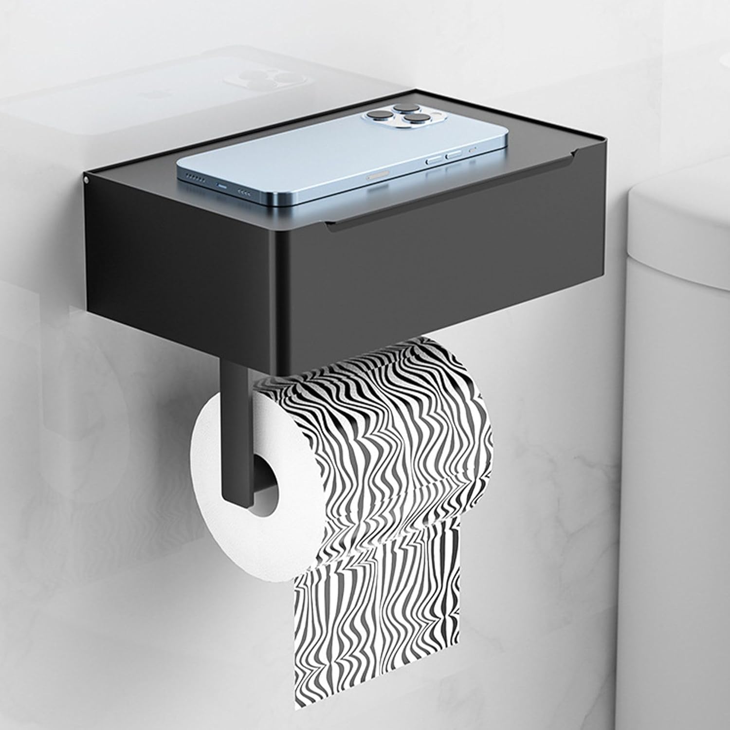 Uchwyt na papier toaletowy ze stali nierdzewnej, samoprzylepny lub z otworami, odpowiedni do toalet, łazienek i kuchni (czarny)
