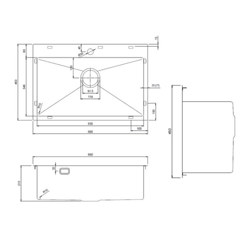Swiss Aqua Technologies Aurum Évier de cuisine encastrable inox 304, 1 bac , 68x45x21 cm, Or brossé PVD - 5