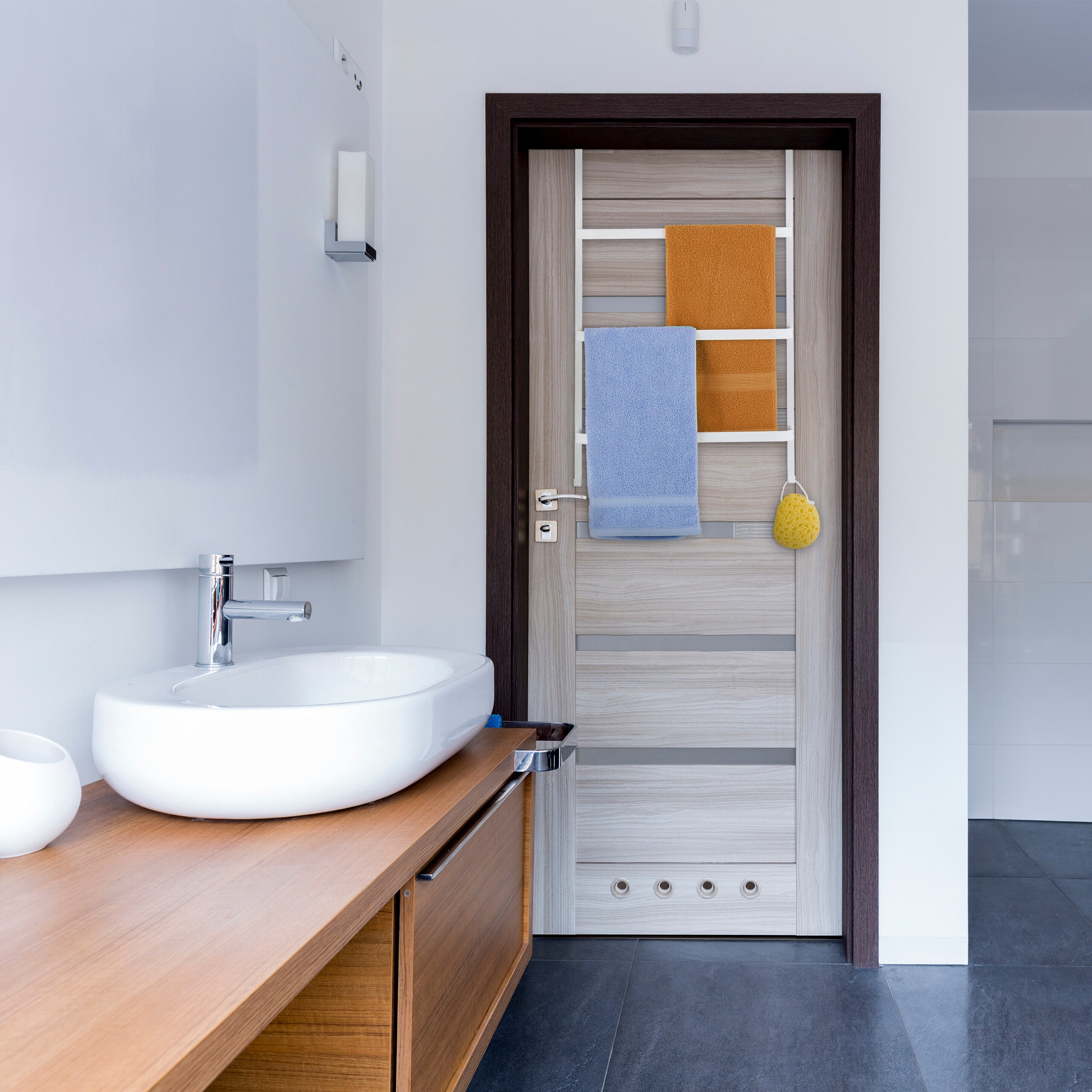 Relaxdays Portasciugamani Da Appendere Alla Porta - 3 Aste, Nero - Senza Bisogno Di Forare - Foto 7