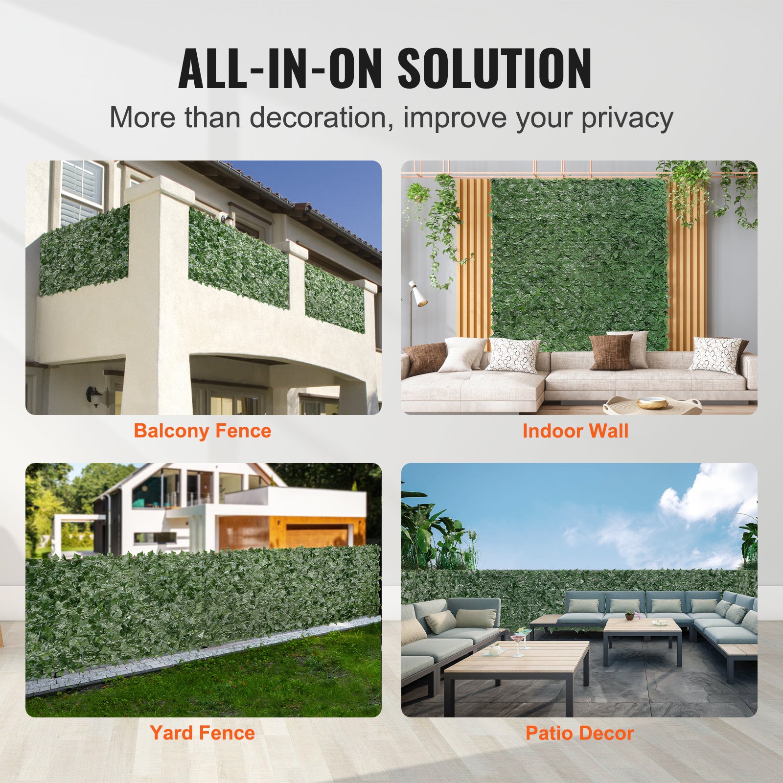Siepe Artificiale 150x300 cm VEVOR Frangivista Edera Sintetica Recinzione Decorativa Privacy Giardino Balcone Terrazza Patio - 6